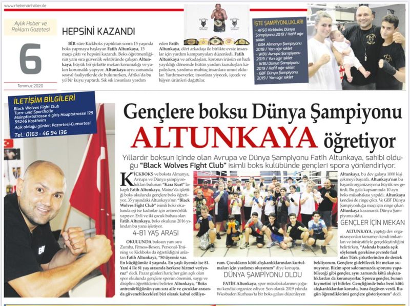 Türkischer Zeitungsartikel über Fatih Altunkaya und die Jugendarbeit des Clubs